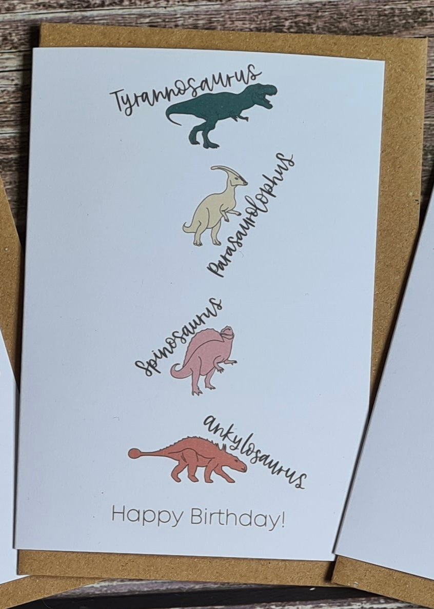 Happy Birthday Four Dinos Card