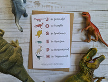 Load image into Gallery viewer, Personalised Dinosaur Birthday Card

