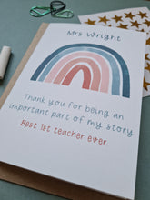 Load image into Gallery viewer, Personalised Rainbow Teacher Thanks Card
