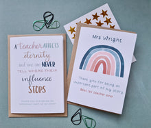 Load image into Gallery viewer, Personalised Rainbow Teacher Thanks Card
