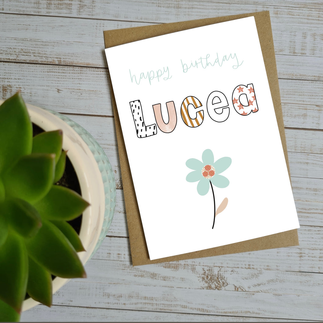 Personalised Name with Flower Birthday Card