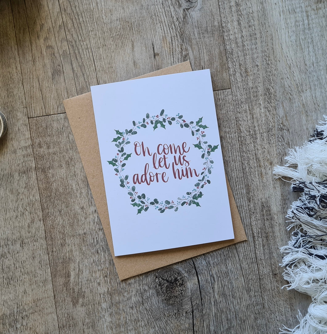 ‘Oh Come Let us Adore Him’ Wreath Christmas Card