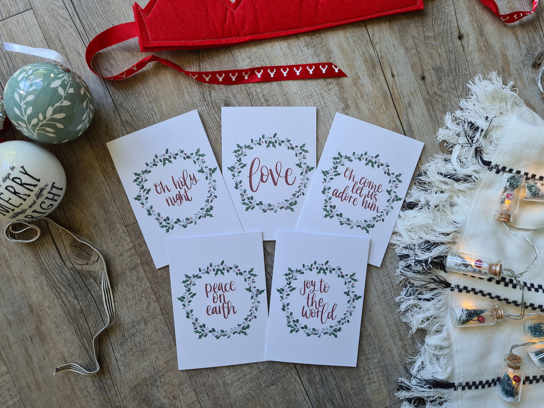 Christmas Wreath, 5 Assorted Christmas Cards