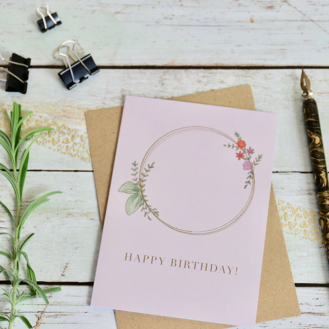 Happy Birthday Floral Wreath Card Greeting Card The Folded Paper Company 