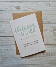 Load image into Gallery viewer, Welcome to the World Little One, Blue Personalised New Baby Card
