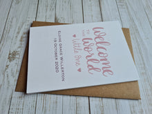 Load image into Gallery viewer, Welcome to the World Little One, Pink Personalised New Baby Card
