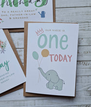 Load image into Gallery viewer, One Today! Personalised First Birthday Card (green crown)
