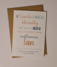 Load image into Gallery viewer, Teacher Thank You Personalised Card Greeting Card The Folded Paper Company Retirement Head teacher 
