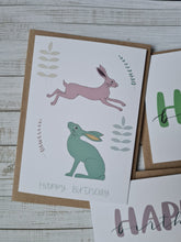 Load image into Gallery viewer, Colourful Dancing Hares Birthday Card
