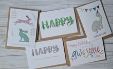 Load image into Gallery viewer, Colourful Dancing Hares Birthday Card
