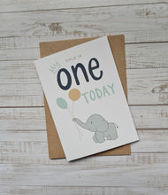 Load image into Gallery viewer, One Today! Personalised First Birthday Card (green crown)
