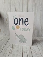 Load image into Gallery viewer, One Today! Personalised First Birthday Card (green crown)
