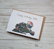 Load image into Gallery viewer, Speedway Bike Personalised Birthday Card Greeting Card The Folded Paper Company 
